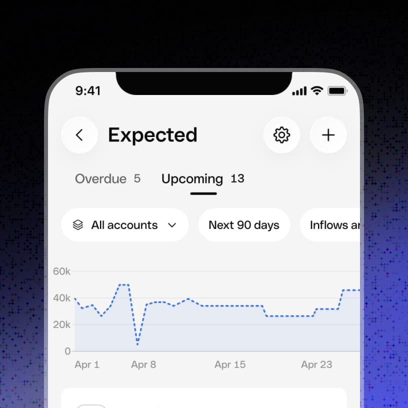 The same view on mobile, Overdue and Upcoming tabs above the chart
